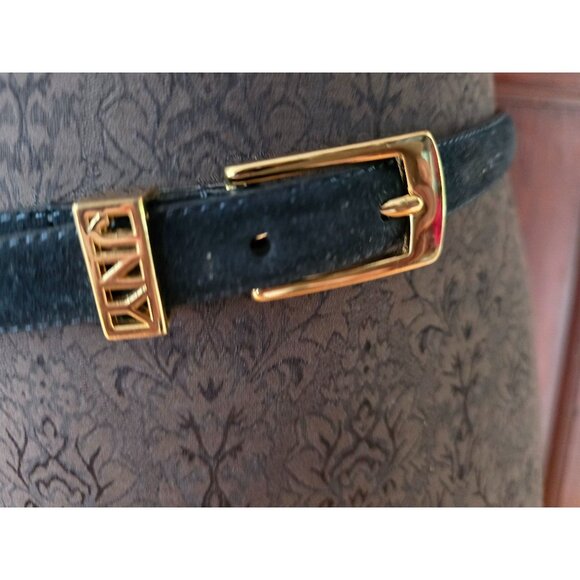 Jones NY Womens Black Split Suede Cowhide Leather Belt Gold Buckle Large - Picture 2 of 6